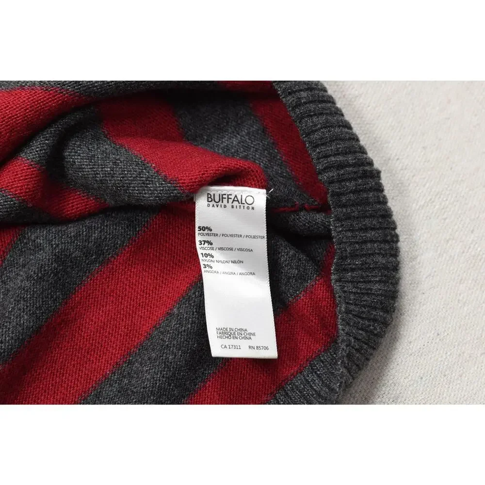 Buffalo David Bitton Small Red Grey Striped Long Sleeve Angora Blend Pullover Sw
